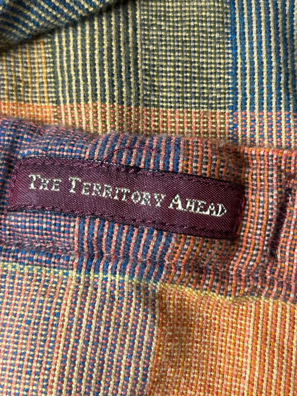 The Territory Ahead Shirt Mens M Plaid Textured Long Sleeve Orange Green - Picture 5 of 9